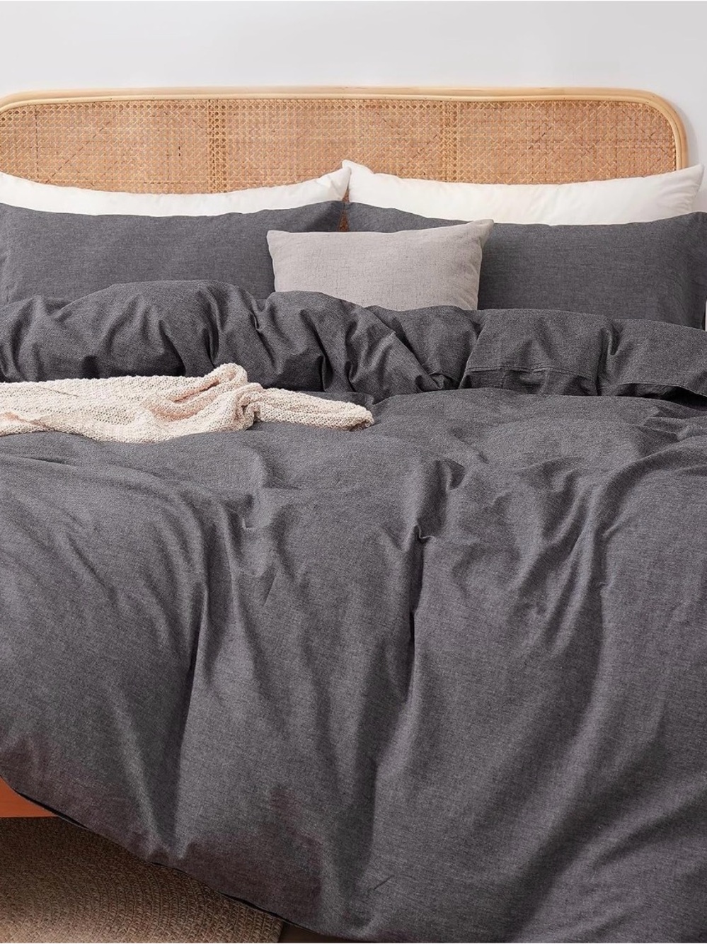 Classic Charcoal Cotton Duvet Cover Set - Duvet cover and two king pillow cases